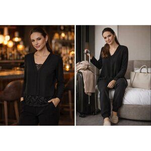 Zara Basic Women’s Black Blouse XS  Lace Hem, Minimal Chic, Travel Capsule Layer